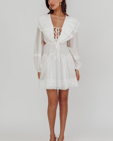 White Pleated Sailor Collar Mini Dress