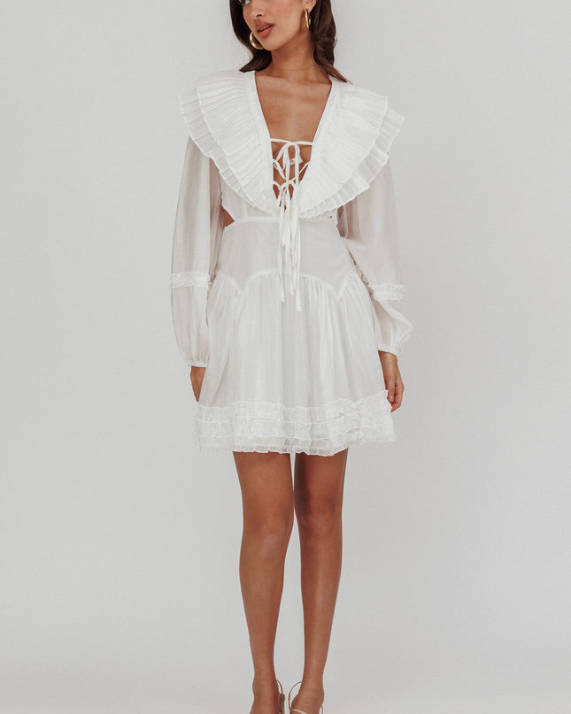 White Pleated Sailor Collar Mini Dress