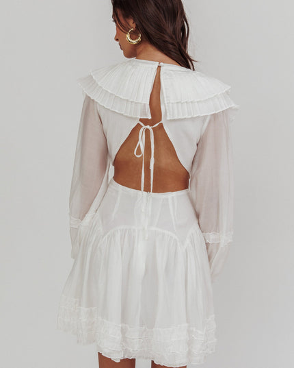White Pleated Sailor Collar Mini Dress