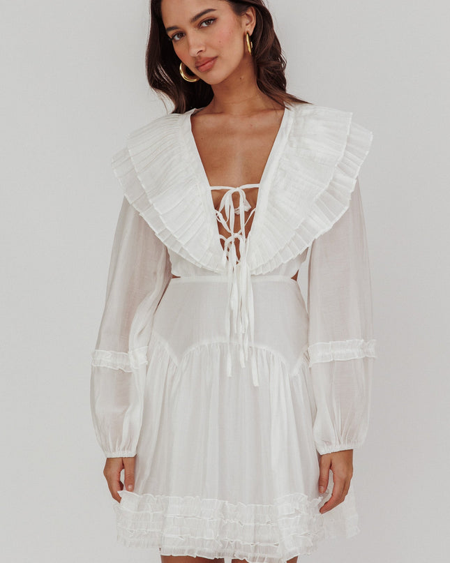 White Pleated Sailor Collar Mini Dress