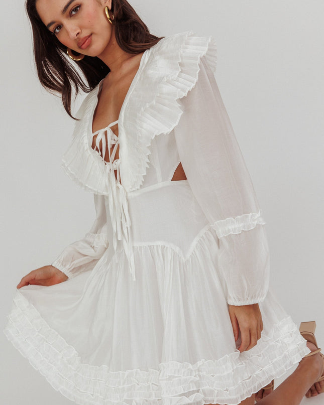 White Pleated Sailor Collar Mini Dress
