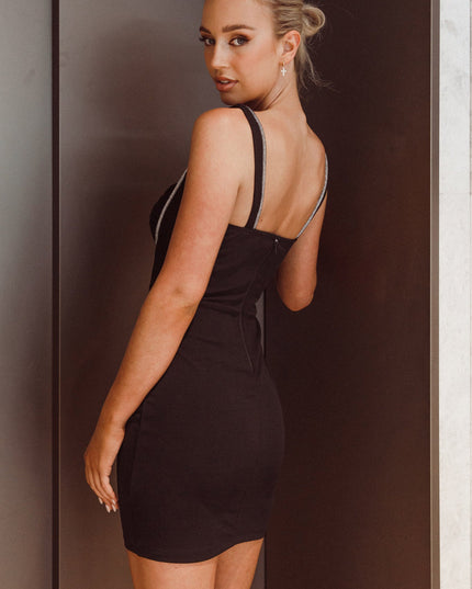 Black Diamante Rope Mini Dress