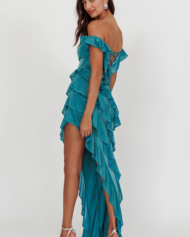 Jade You Off Shoulder Glitter Ruffle Dress