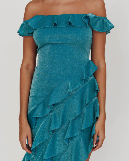 Jade You Off Shoulder Glitter Ruffle Dress