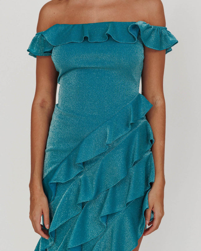 Jade You Off Shoulder Glitter Ruffle Dress