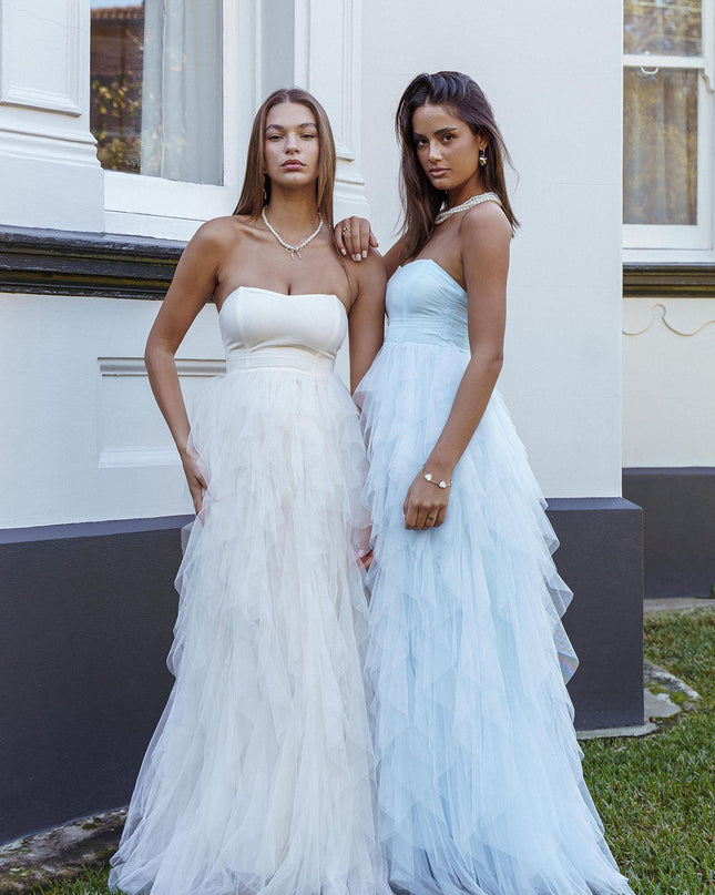Ivory Tulle Cascade Maxi Dress