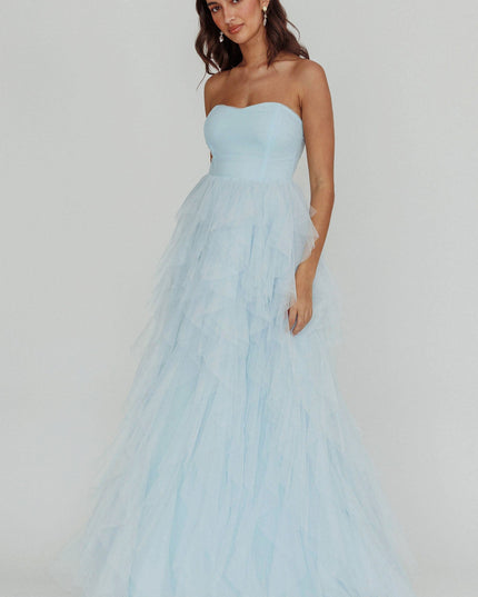 Blue Tulle Cascade Maxi Dress