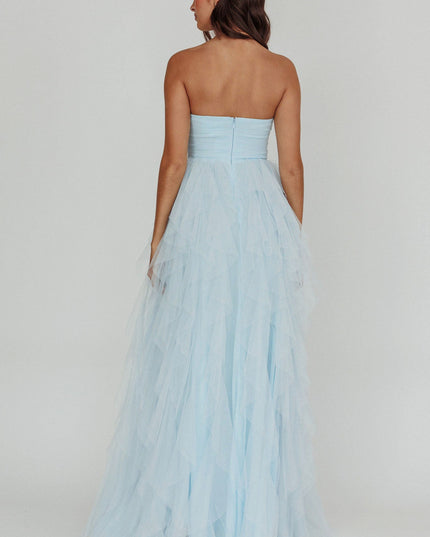 Blue Tulle Cascade Maxi Dress