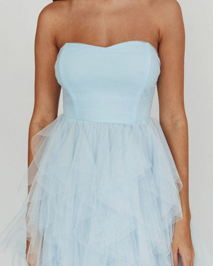 Blue Tulle Cascade Maxi Dress