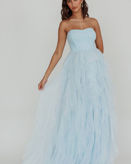 Blue Tulle Cascade Maxi Dress