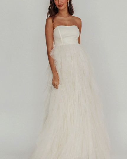 Ivory Tulle Cascade Maxi Dress