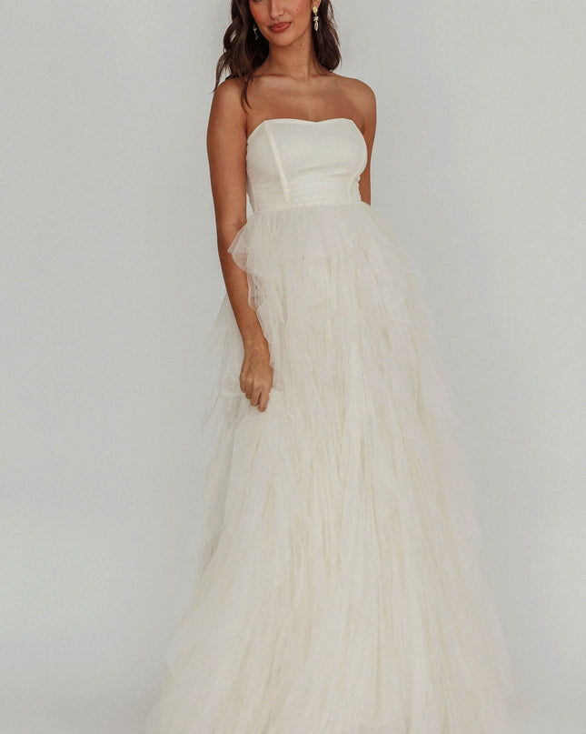 Ivory Tulle Cascade Maxi Dress