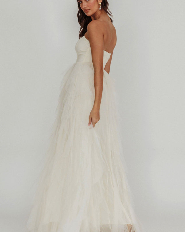 Ivory Tulle Cascade Maxi Dress