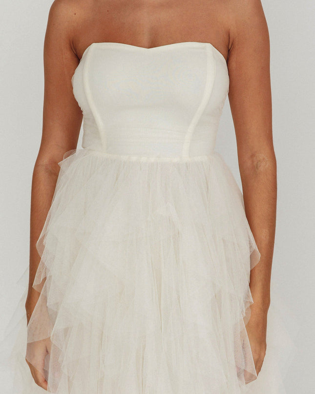 Ivory Tulle Cascade Maxi Dress