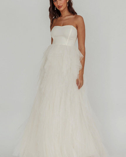 Ivory Tulle Cascade Maxi Dress