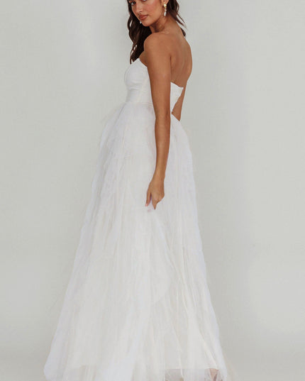 White Tulle Cascade Maxi Dress