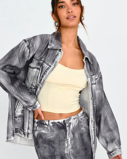 Black/White Distressed Jean Jacket