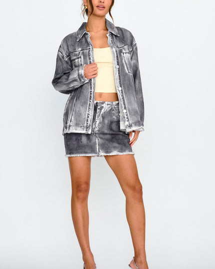 Black/White Distressed Jean Jacket