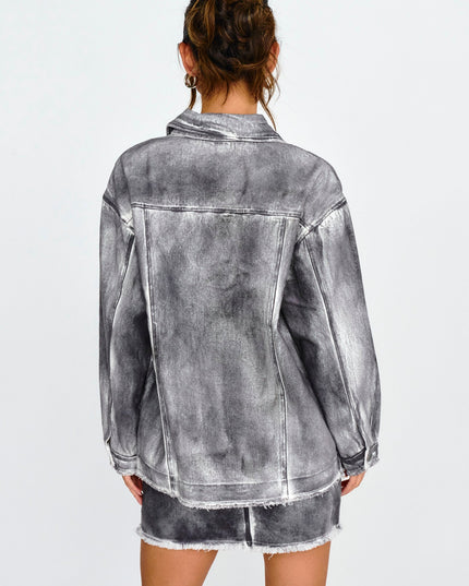 Black/White Distressed Jean Jacket
