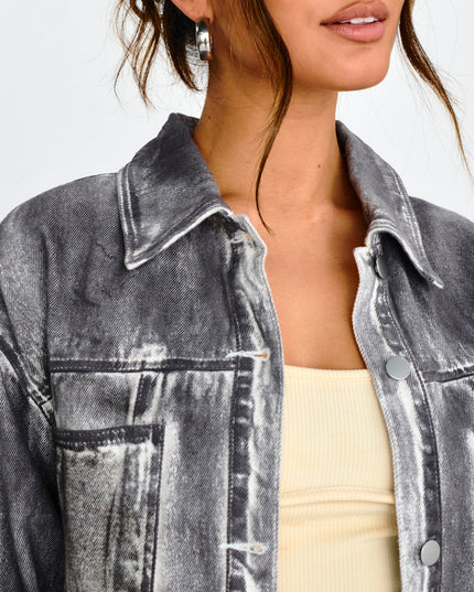 Black/White Distressed Jean Jacket