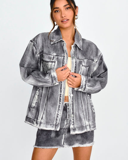 Black/White Distressed Jean Jacket