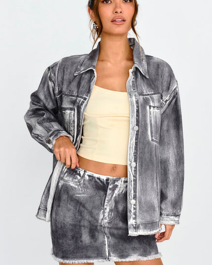 Black/White Distressed Jean Jacket