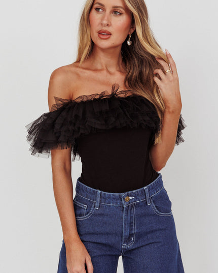 Black Tulle Off-Shoulder Bodysuit