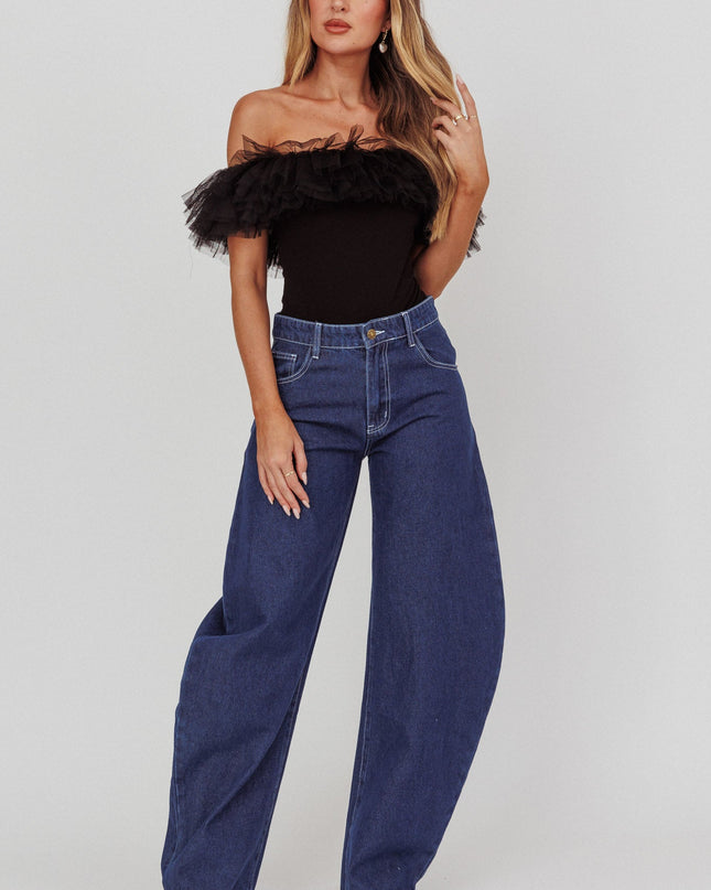 Black Tulle Off-Shoulder Bodysuit