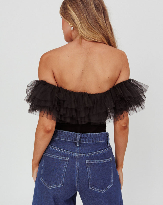 Black Tulle Off-Shoulder Bodysuit
