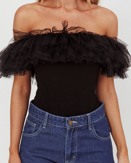 Black Tulle Off-Shoulder Bodysuit