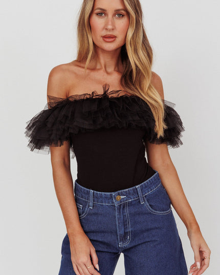 Black Tulle Off-Shoulder Bodysuit