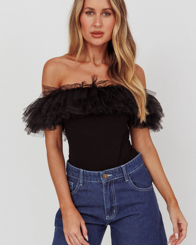 Black Tulle Off-Shoulder Bodysuit