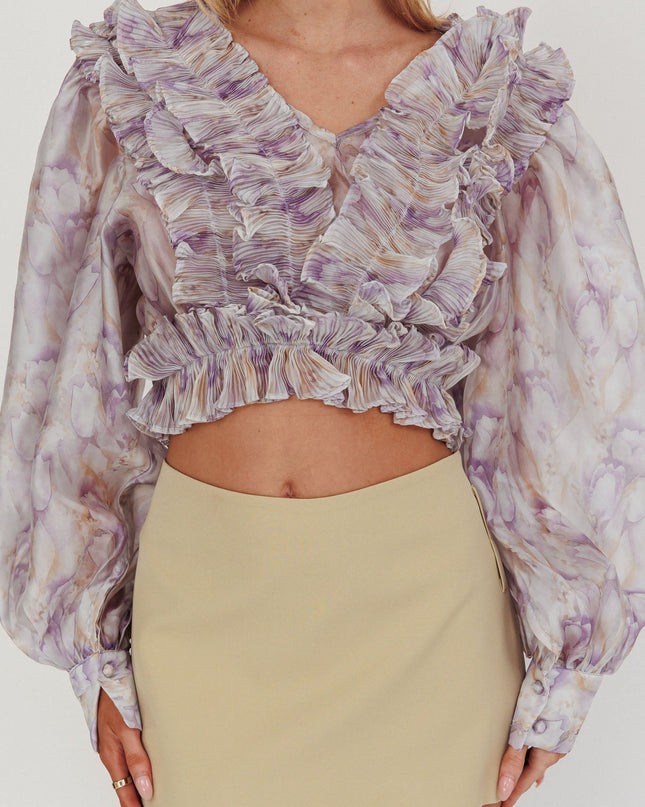 Multi Balloon Sleeves Cropped Blouse Purple