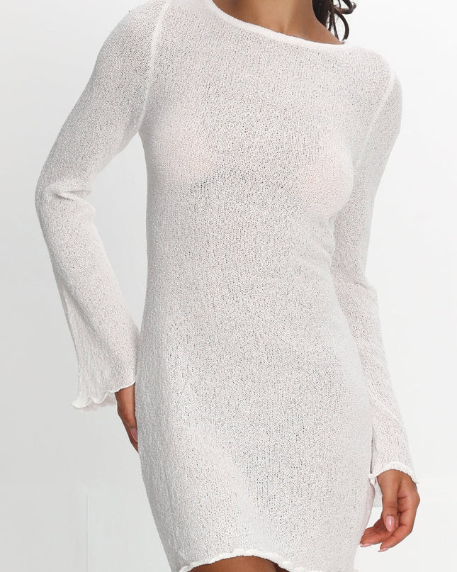 White Backless Knit Mini Dress