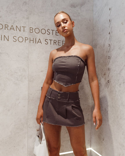 Dark Grey Summer Laced Back Crop Top