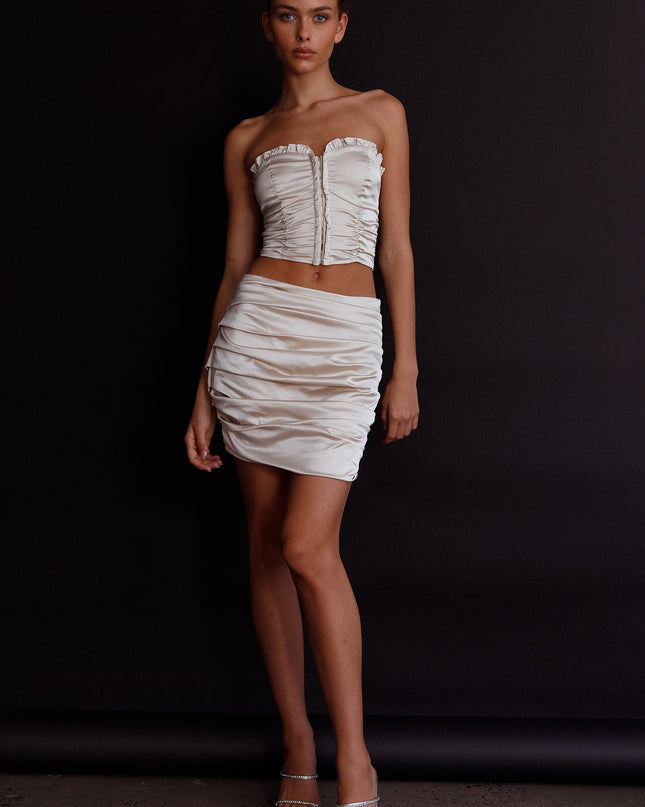 Ruched Satin Mini Skirt Shell
