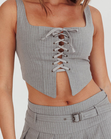 Grey Lace-Up Corset Top