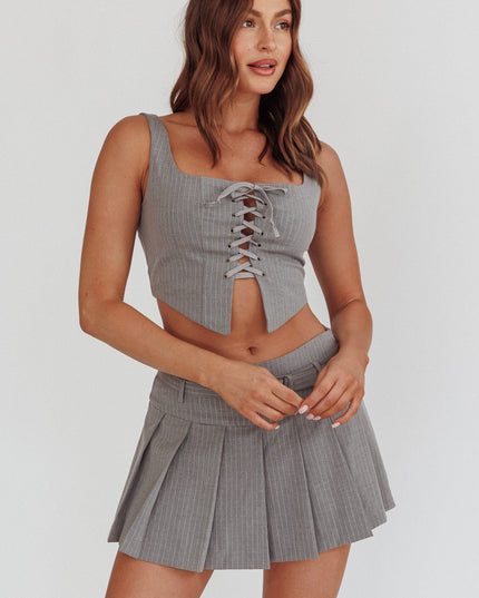Grey Lace-Up Corset Top