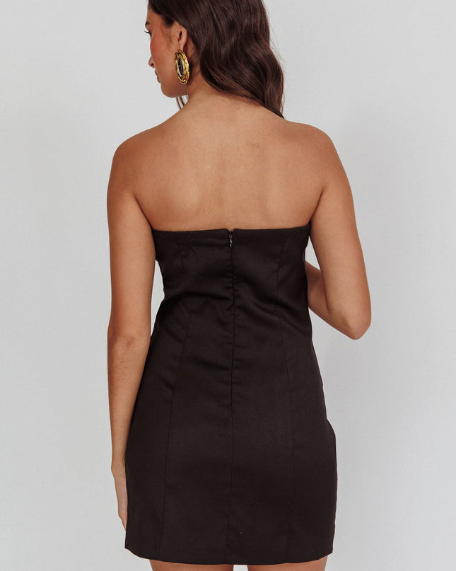 Black Strapless Buttoned Mini Dress