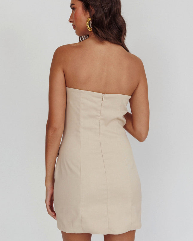 Taupe Strapless Buttoned Mini Dress Light