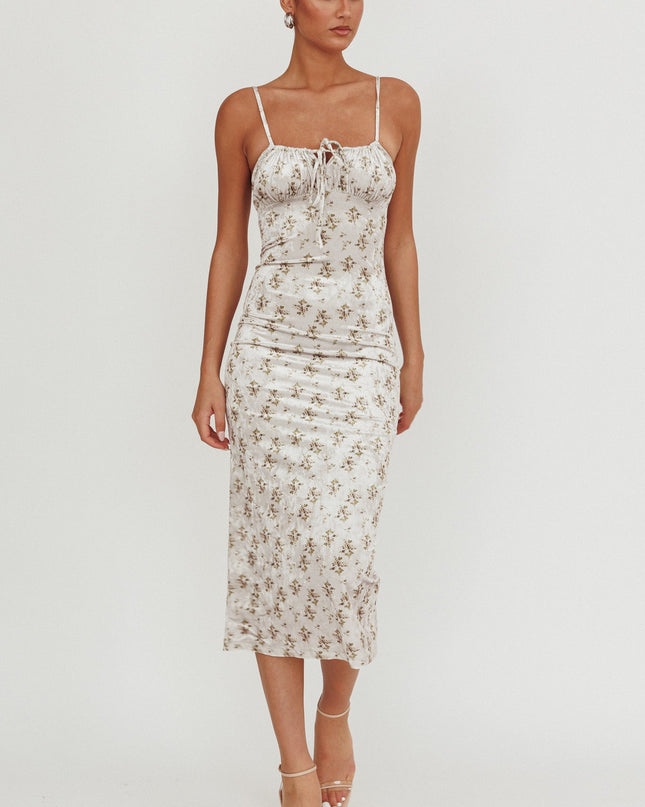 Floral Velvet Midi Dress Olive