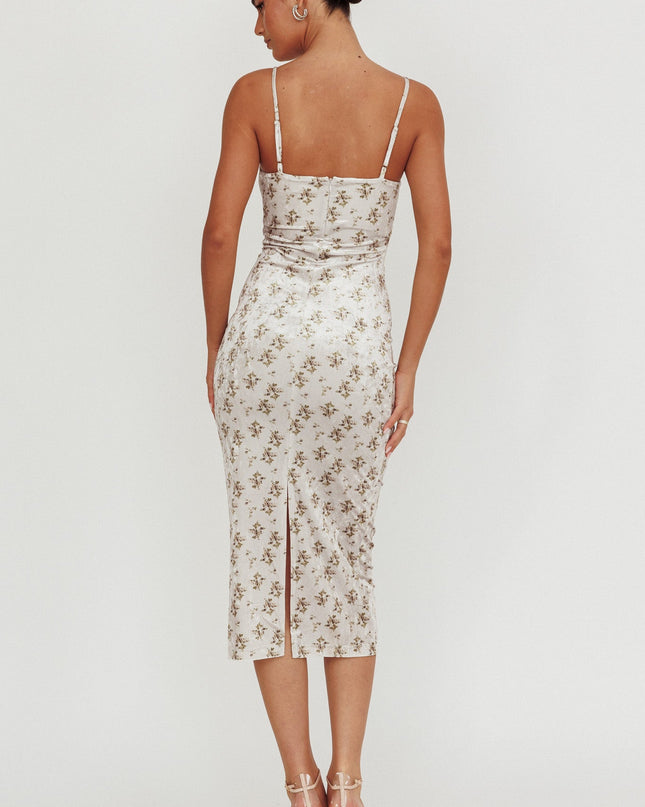 Floral Velvet Midi Dress Olive
