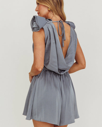 Cowl Neck Rosette Romper Cement