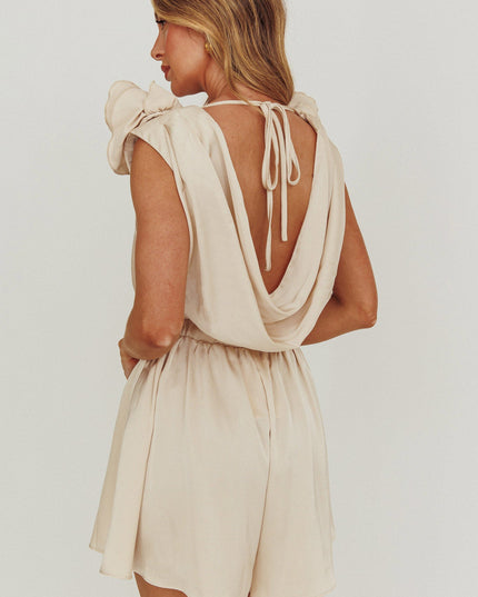 Champagne Cowl Neck Rosette Romper