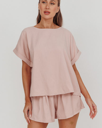 Blush Pleat Back Boxy Tee