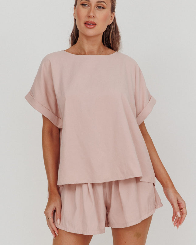 Blush Pleat Back Boxy Tee