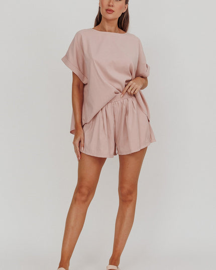 Blush Pleat Back Boxy Tee
