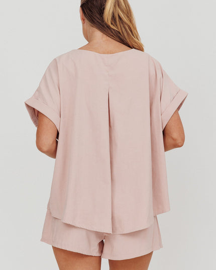 Blush Pleat Back Boxy Tee