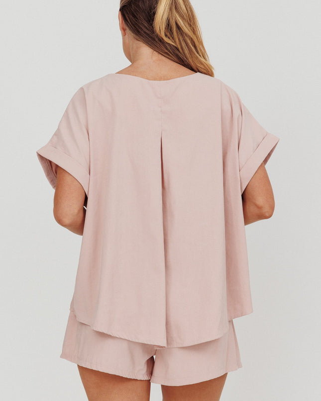 Blush Pleat Back Boxy Tee
