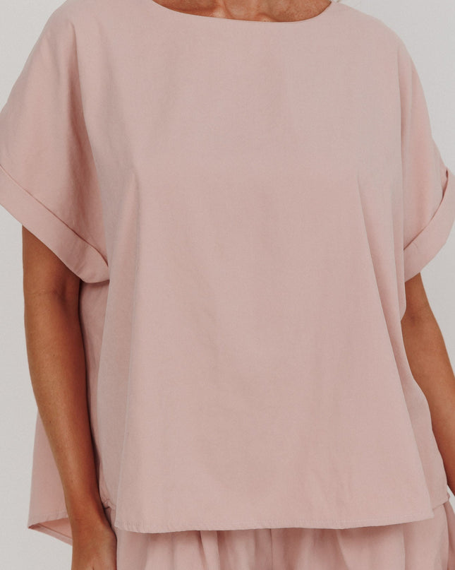 Blush Pleat Back Boxy Tee
